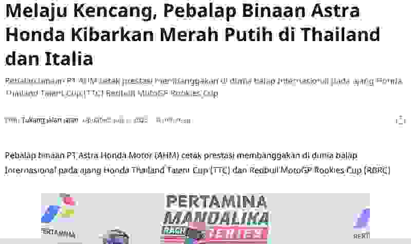 Melaju Kencang, Pebalap Binaan Astra Honda Kibarkan Merah Putih di Thailand dan Italia