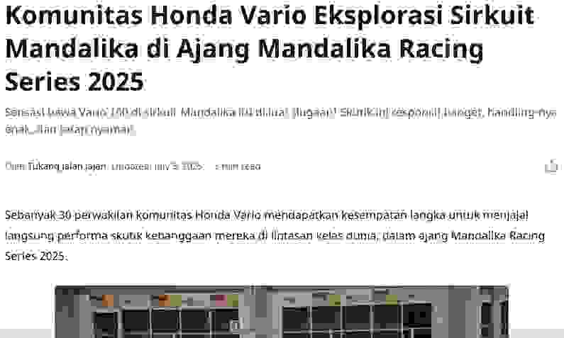Komunitas Honda Vario Eksplorasi Sirkuit Mandalika di Ajang Mandalika Racing Series 2025