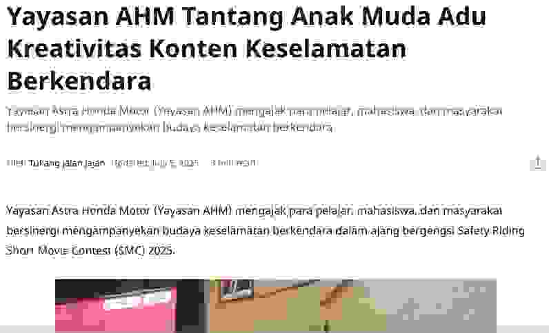 Yayasan AHM Tantang Anak Muda Adu Kreativitas Konten Keselamatan Berkendara