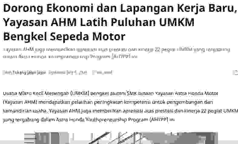 Dorong Ekonomi dan Lapangan Kerja Baru, Yayasan AHM Latih Puluhan UMKM Bengkel Sepeda Motor