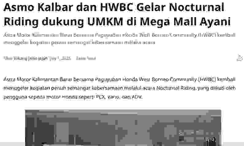 Asmo Kalbar dan HWBC Gelar Nocturnal Riding dukung UMKM di Mega Mall Ayani