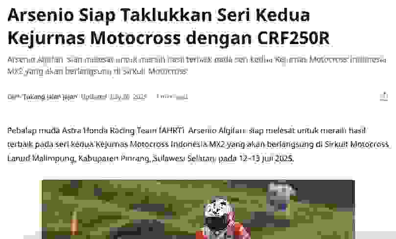 Arsenio Siap Taklukkan Seri Kedua Kejurnas Motocross dengan CRF250R