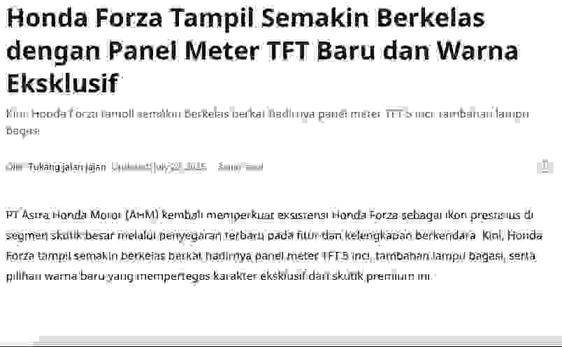 Honda Forza Tampil Semakin Berkelas dengan Panel Meter TFT Baru dan Warna Eksklusif