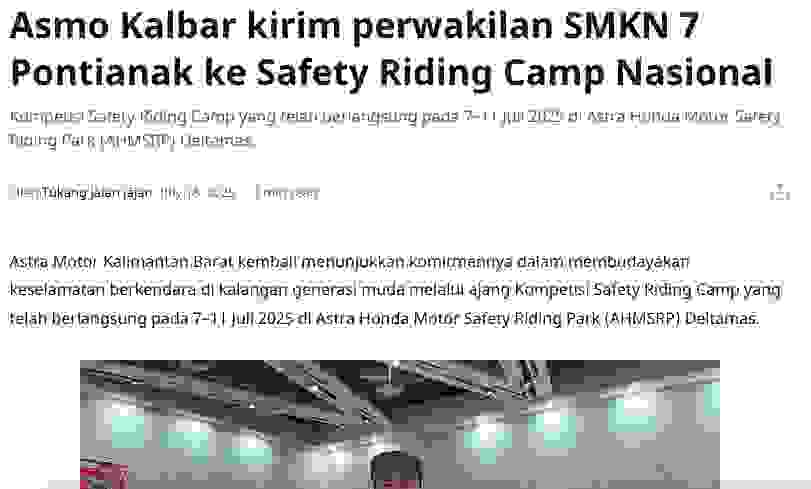 Asmo Kalbar kirim perwakilan SMKN 7 Pontianak ke Safety Riding Camp Nasional