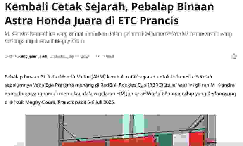 Kembali Cetak Sejarah, Pebalap Binaan Astra Honda Juara di ETC Prancis