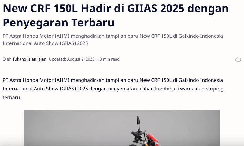New CRF 150L Hadir di GIIAS 2025 dengan Penyegaran Terbaru