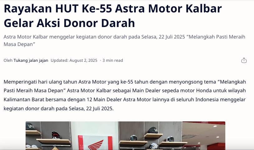 Rayakan HUT Ke-55 Astra Motor Kalbar Gelar Aksi Donor Darah