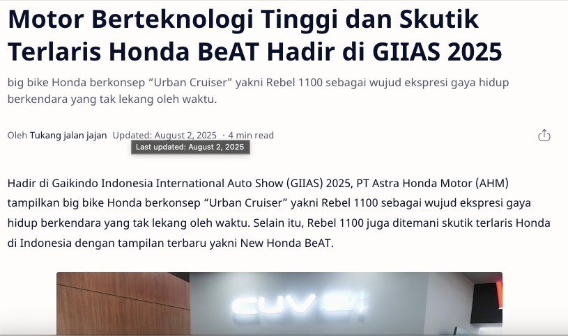Motor Berteknologi Tinggi dan Skutik Terlaris Honda BeAT Hadir di GIIAS 2025