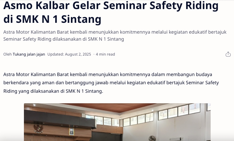 Asmo Kalbar Gelar Seminar Safety Riding di SMK N 1 Sintang