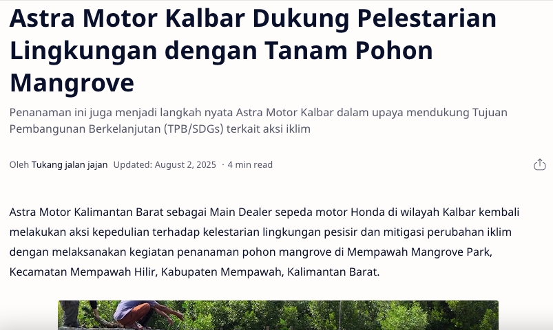 Astra Motor Kalbar Dukung Pelestarian Lingkungan dengan Tanam Pohon Mangrove