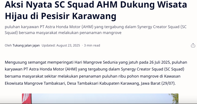 Aksi Nyata SC Squad AHM Dukung Wisata Hijau di Pesisir Karawang