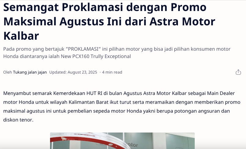 Semangat Proklamasi dengan Promo Maksimal Agustus Ini dari Astra Motor Kalbar