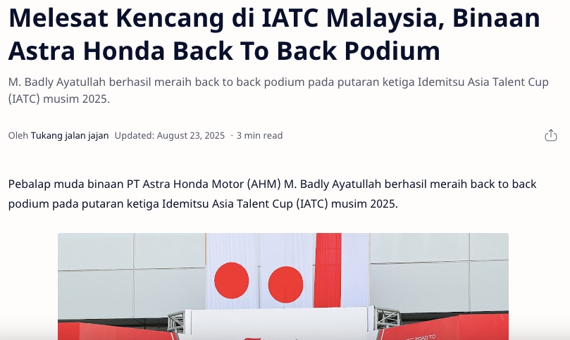 Melesat Kencang di IATC Malaysia, Binaan Astra Honda Back To Back Podium