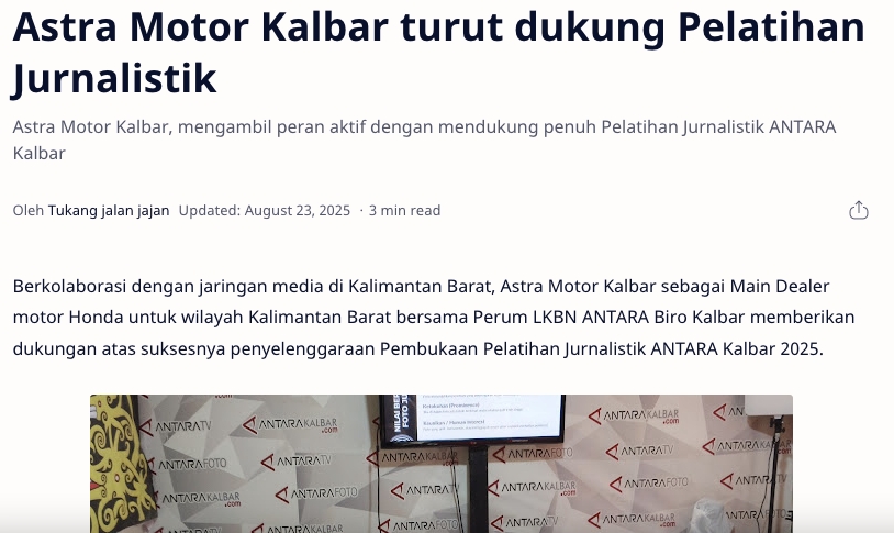 Astra Motor Kalbar turut dukung Pelatihan Jurnalistik
