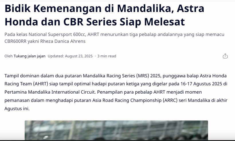 Bidik Kemenangan di Mandalika, Astra Honda dan CBR Series Siap Melesat