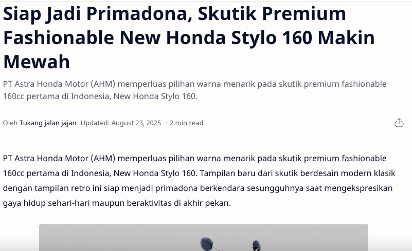 Siap Jadi Primadona, Skutik Premium Fashionable New Honda Stylo 160 Makin Mewah