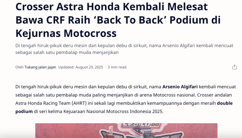 Crosser Astra Honda Kembali Melesat Bawa CRF Raih ‘Back To Back’ Podium di Kejurnas Motocross