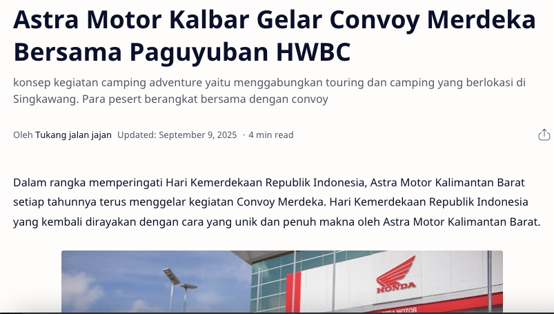 Astra Motor Kalbar Gelar Convoy Merdeka Bersama Paguyuban HWBC
