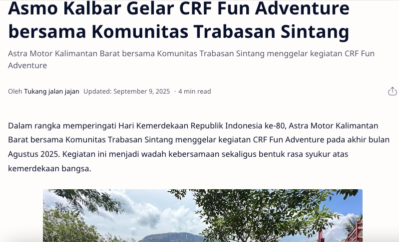 Asmo Kalbar Gelar CRF Fun Adventure bersama Komunitas Trabasan Sintang