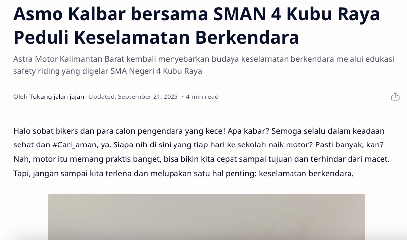Asmo Kalbar bersama SMAN 4 Kubu Raya Peduli Keselamatan Berkendara