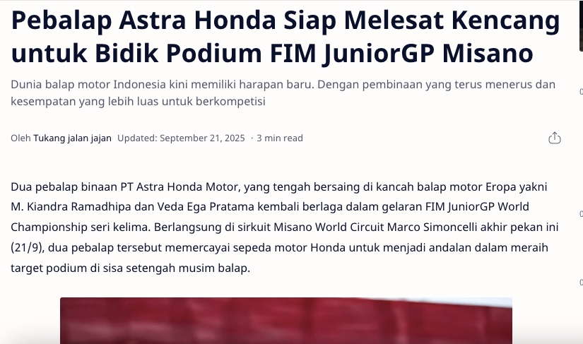 Pebalap Astra Honda Siap Melesat Kencang untuk Bidik Podium FIM JuniorGP Misano