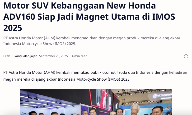 Motor SUV Kebanggaan New Honda ADV160 Siap Jadi Magnet Utama di IMOS 2025