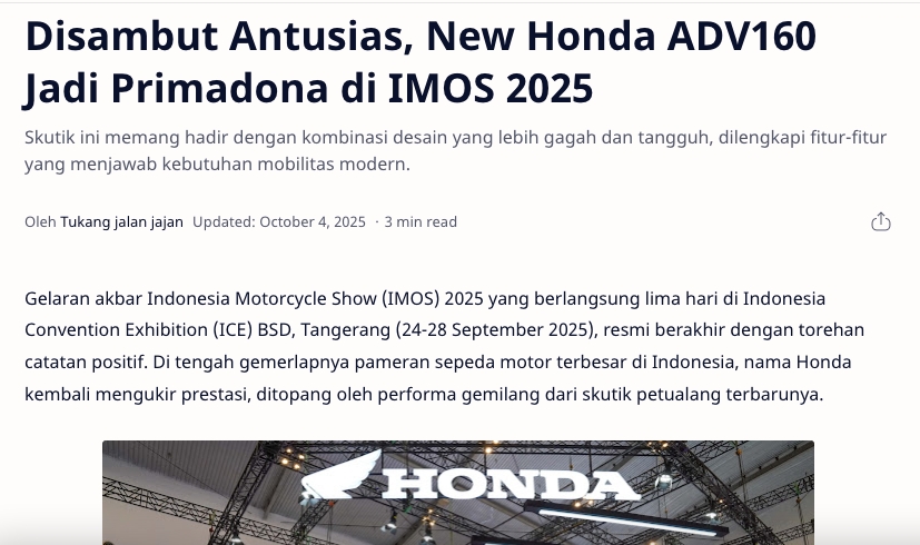 Disambut Antusias, New Honda ADV160 Jadi Primadona di IMOS 2025