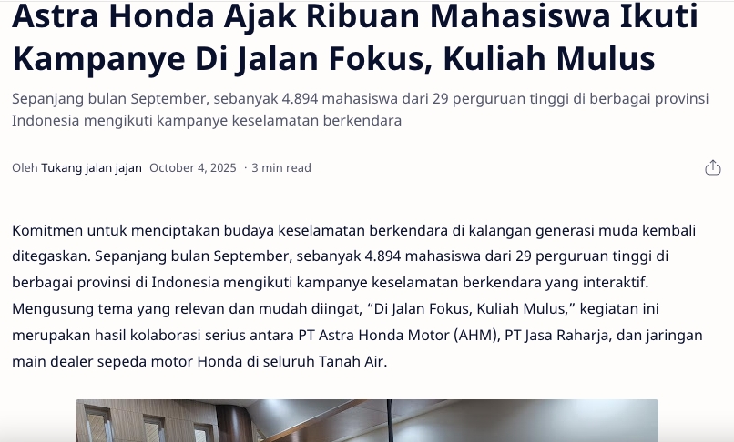 Astra Honda Ajak Ribuan Mahasiswa Ikuti Kampanye Di Jalan Fokus, Kuliah Mulus