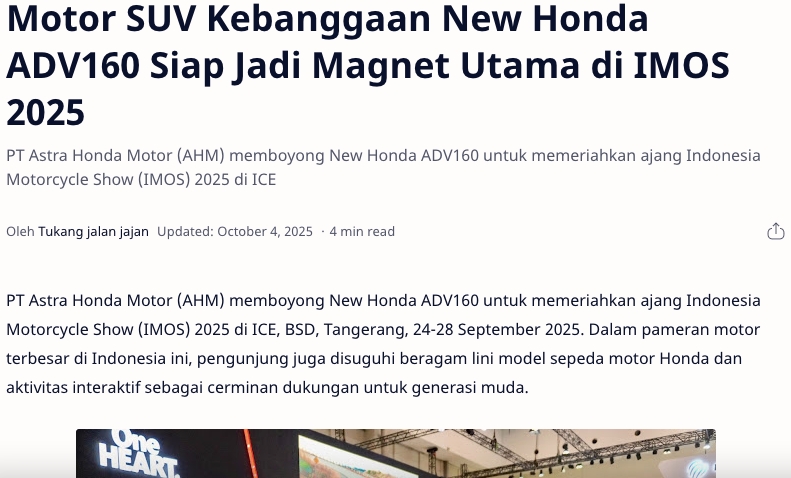 Motor SUV Kebanggaan New Honda ADV160 Siap Jadi Magnet Utama di IMOS 2025