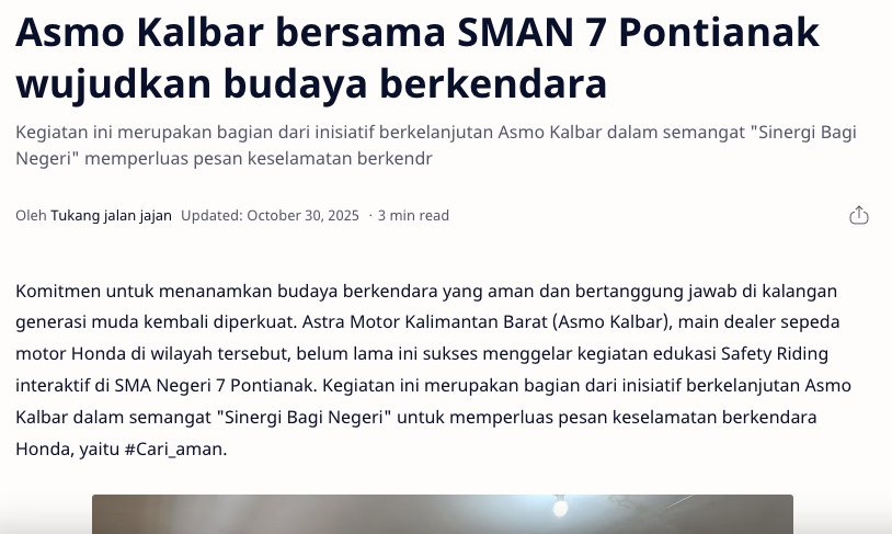 Asmo Kalbar ajak siswa SMAN 6 Pontianak #Cari_aman di jalan raya