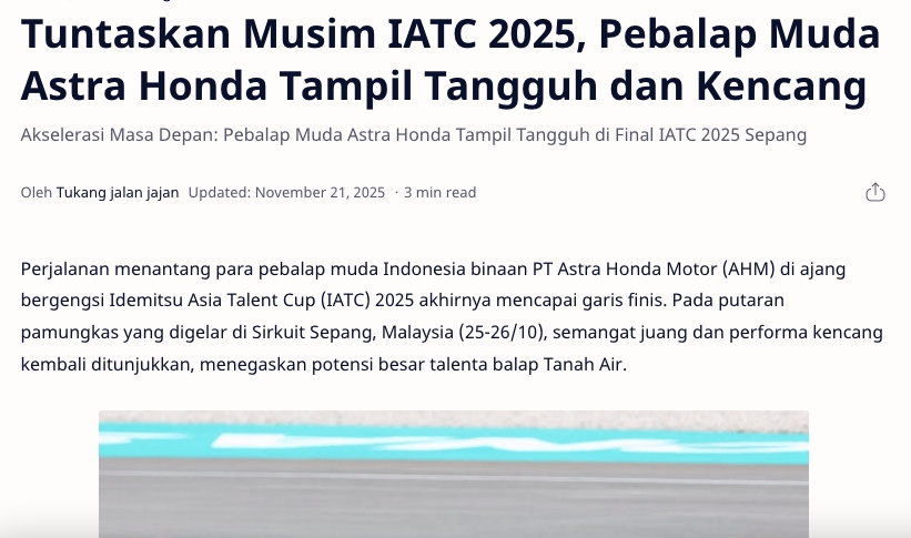 Tuntaskan Musim IATC 2025, Pebalap Muda Astra Honda Tampil Tangguh dan Kencang