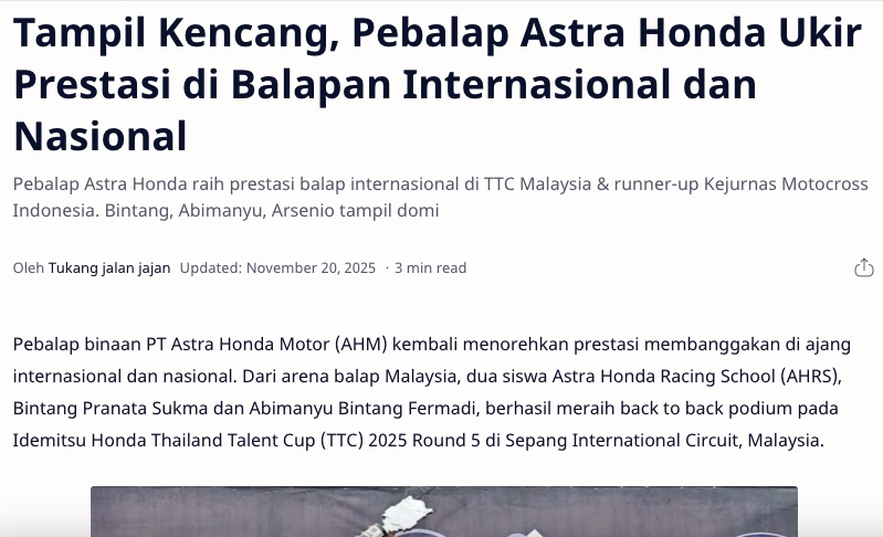Tampil Kencang, Pebalap Astra Honda Ukir Prestasi di Balapan Internasional dan Nasional