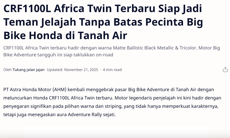 CRF1100L Africa Twin Terbaru Siap Jadi Teman Jelajah Tanpa Batas Pecinta Big Bike Honda di Tanah Air