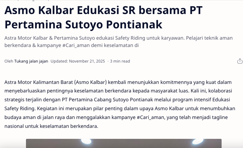 Asmo Kalbar Edukasi SR bersama PT Pertamina Sutoyo Pontianak