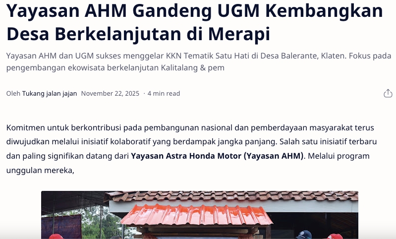 Yayasan AHM Gandeng UGM Kembangkan Desa Berkelanjutan di Merapi