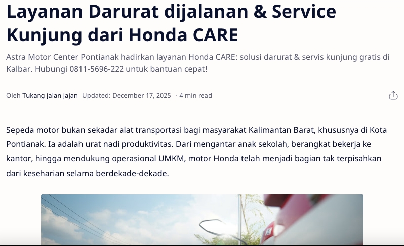 Layanan Darurat dijalanan & Service Kunjung dari Honda CARE
