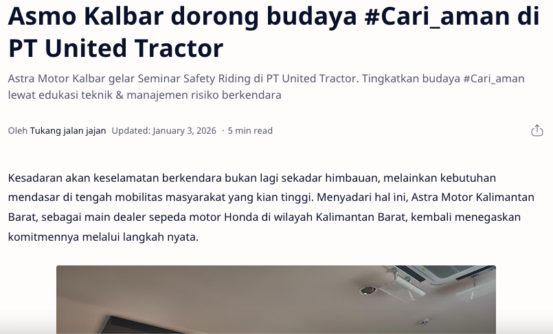 Asmo Kalbar dorong budaya #Cari_aman di PT United Tractor