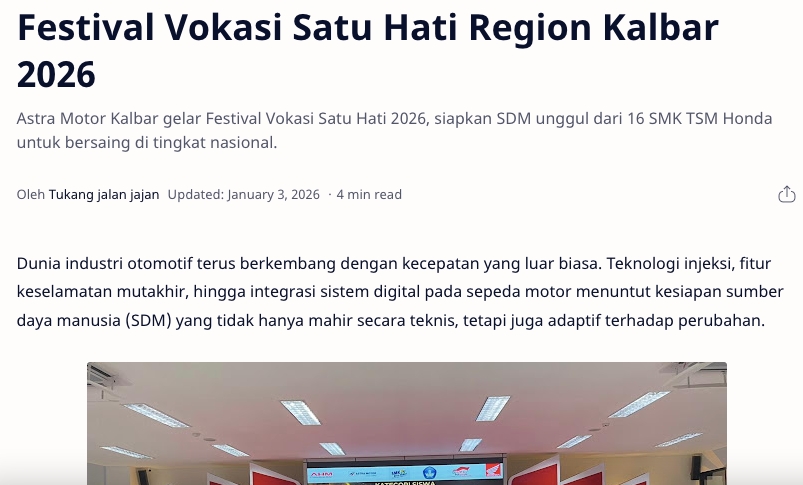 Festival Vokasi Satu Hati Region Kalbar 2026