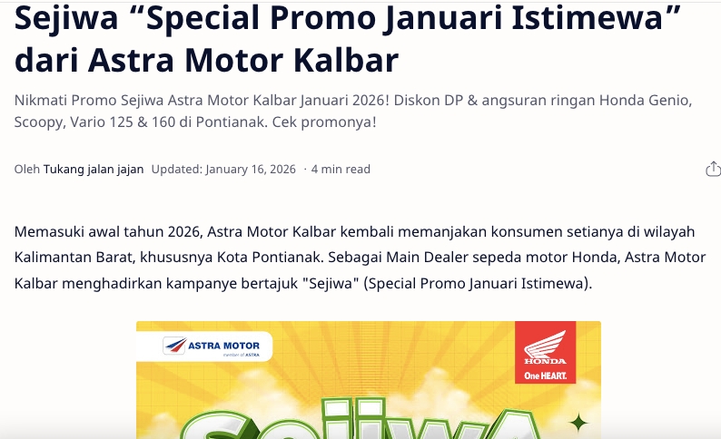 Sejiwa “Special Promo Januari Istimewa” dari Astra Motor Kalbar