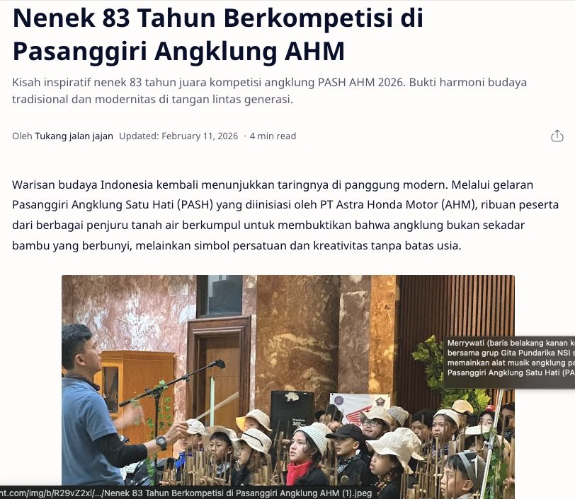 Nenek 83 Tahun Berkompetisi di Pasanggiri Angklung AHM