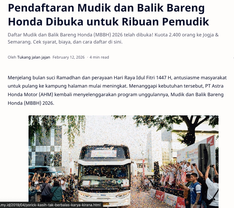 Pendaftaran Mudik dan Balik Bareng Honda Dibuka untuk Ribuan Pemudik
