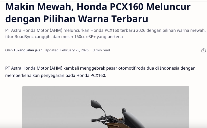 Makin Mewah, Honda PCX160 Meluncur dengan Pilihan Warna Terbaru