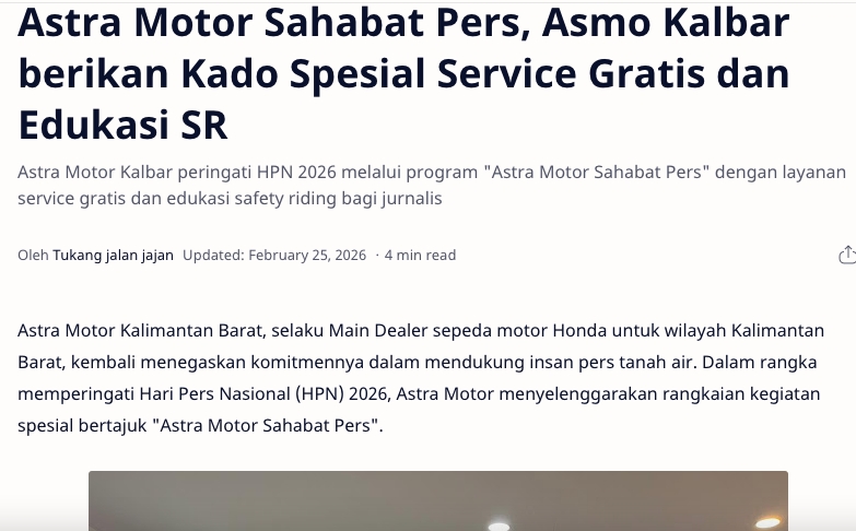 Astra Motor Sahabat Pers, Asmo Kalbar berikan Kado Spesial Service Gratis dan Edukasi SR