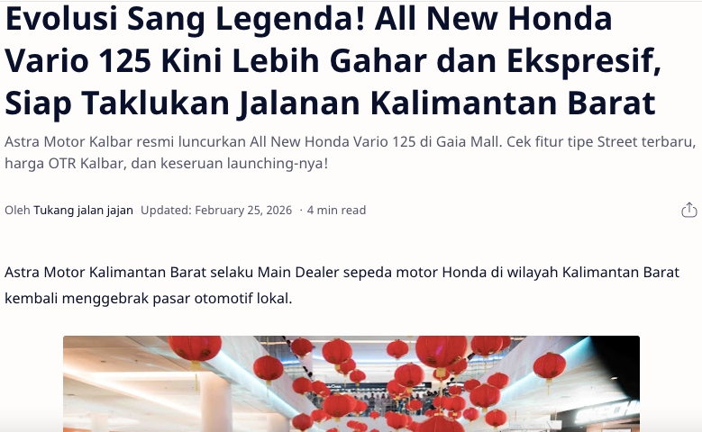 Evolusi Sang Legenda! All New Honda Vario 125 Kini Lebih Gahar dan Ekspresif, Siap Taklukan Jalanan Kalimantan Barat