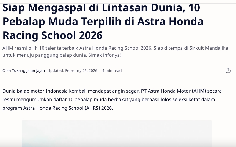 Siap Mengaspal di Lintasan Dunia, 10 Pebalap Muda Terpilih di Astra Honda Racing School 2026