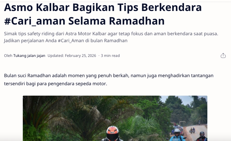 Asmo Kalbar Bagikan Tips Berkendara #Cari_aman Selama Ramadhan