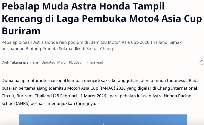 Pebalap Muda Astra Honda Tampil Kencang di Laga Pembuka Moto4 Asia Cup Buriram