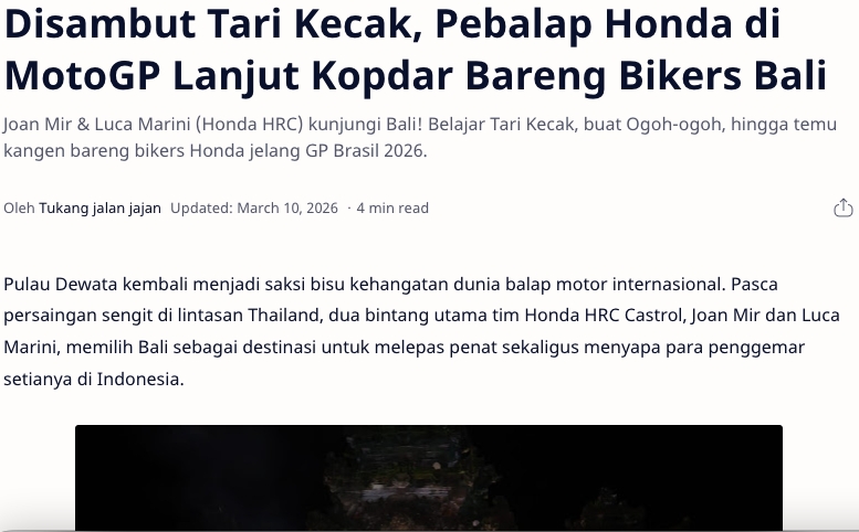 Disambut Tari Kecak, Pebalap Honda di MotoGP Lanjut Kopdar Bareng Bikers Bali
