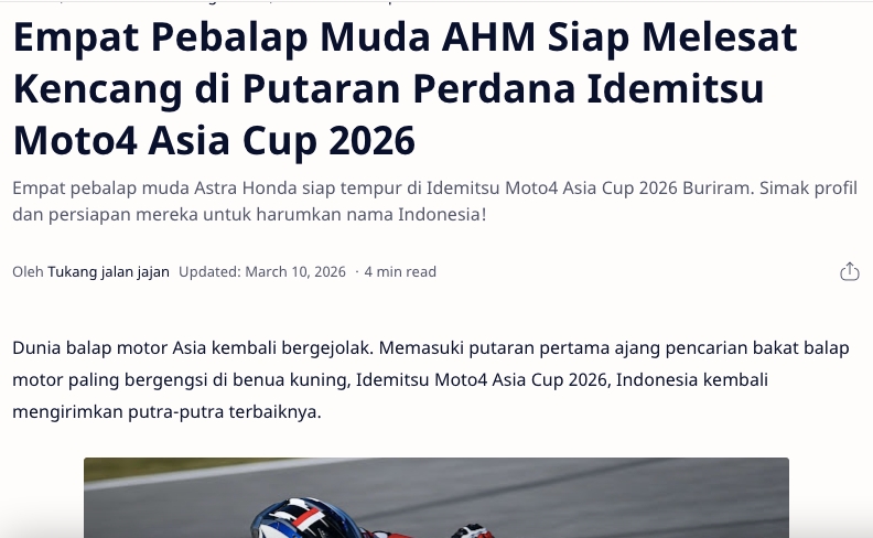 Empat Pebalap Muda AHM Siap Melesat Kencang di Putaran Perdana Idemitsu Moto4 Asia Cup 2026