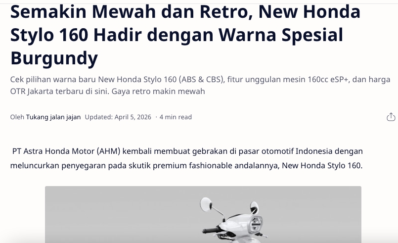 Semakin Mewah dan Retro, New Honda Stylo 160 Hadir dengan Warna Spesial Burgundy
